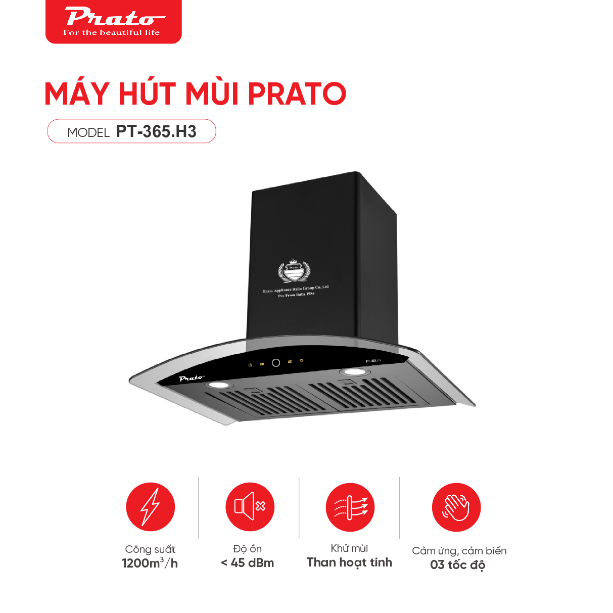 Máy hút mùi kính cong Model: PT-365.H3